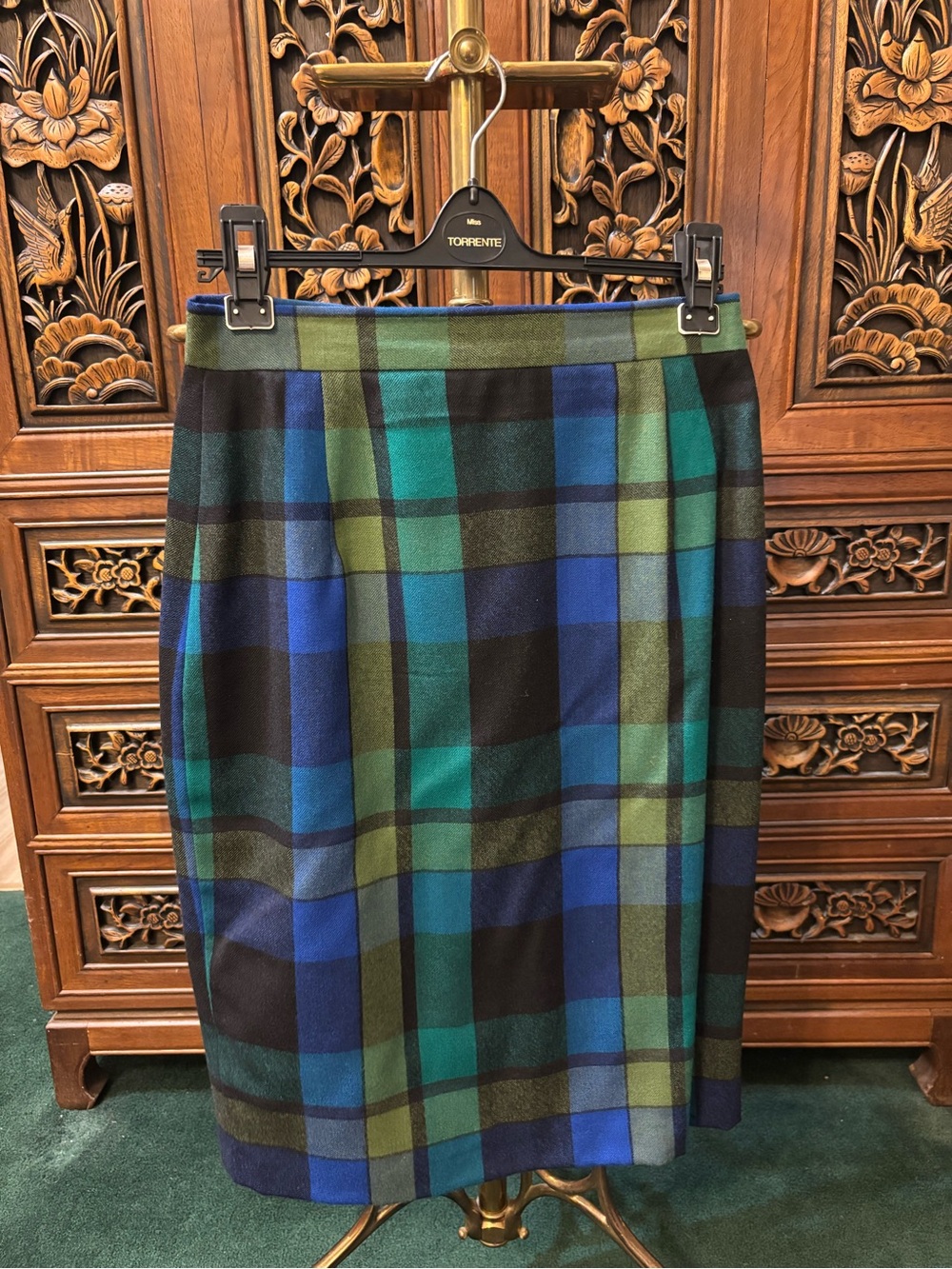 Vintage Miss Torrente Paris Plaid Wool Midi Skirt